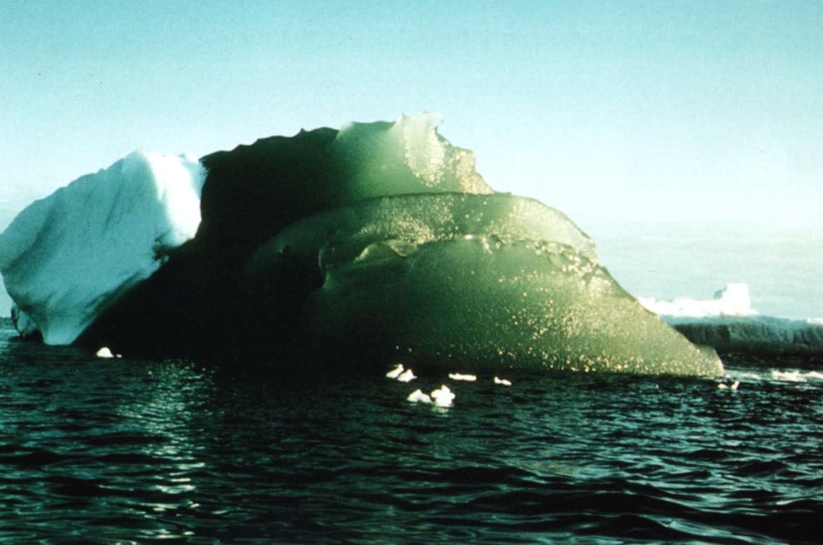 A green iceberg in the Weddell Sea, photographed in February 1992.