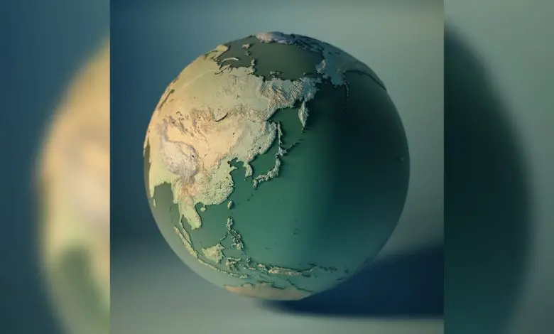 This 3D rendering of Earth shows Japan, under which lurks the Kumano Pluton.