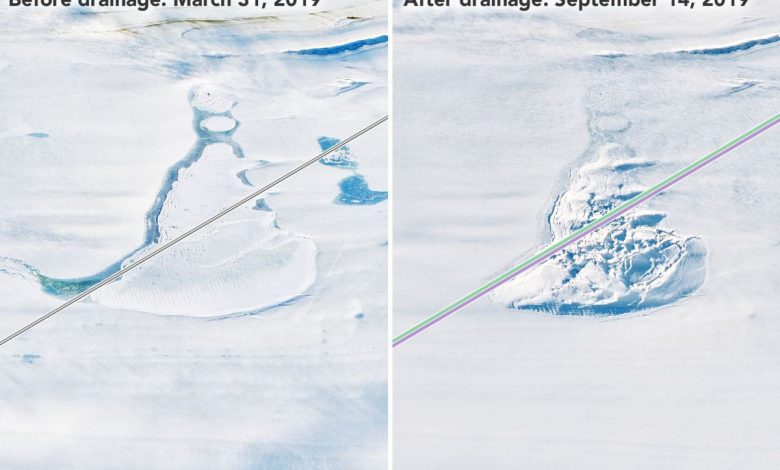 La NASA découvre un système caché de lacs mystérieusement drainés sous l'Antarctique Par Stephanie Pappas publié le 13 juillet 21 Les scientifiques de la NASA ont cartographié les lacs dynamiques et en constante évolution sous l'Antarctique de manière plus détaillée que jamais.