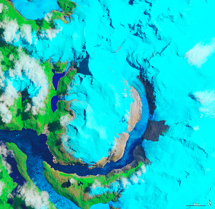 Une vue satellite du glacier Hielo Patagónico Sur 12 (HPS-12) vu le 9 janvier 2019.