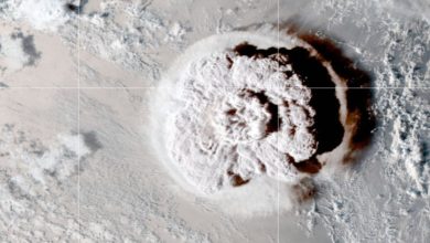 huge plumes from the hunga volcanic eruption as seen from above