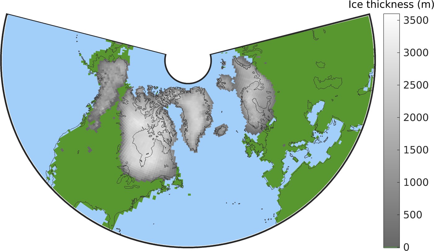 Le monde il y a plus d'un million d'années. Ce graphique montre l'étendue maximale des calottes glaciaires de l'hémisphère nord au cours de la première partie de la période quaternaire, il y a environ 2,7 millions à 1 million d'années.