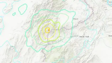 seismic data overlain over map of afghanistan showing epicenter and shock waves of recent earthquake